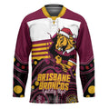 Custom Broncos Rugby Christmas Hockey Jersey Brisbane Giddy Up Aboriginal Art - Aussie Hoodie