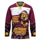 Custom Broncos Rugby Christmas Hockey Jersey Brisbane Giddy Up Aboriginal Art - Aussie Hoodie
