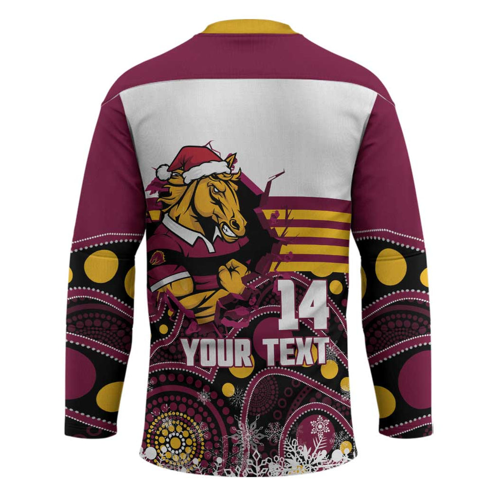 Custom Broncos Rugby Christmas Hockey Jersey Brisbane Giddy Up Aboriginal Art - Aussie Hoodie
