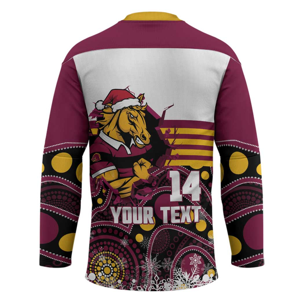 Custom Broncos Rugby Christmas Hockey Jersey Brisbane Giddy Up Aboriginal Art - Aussie Hoodie