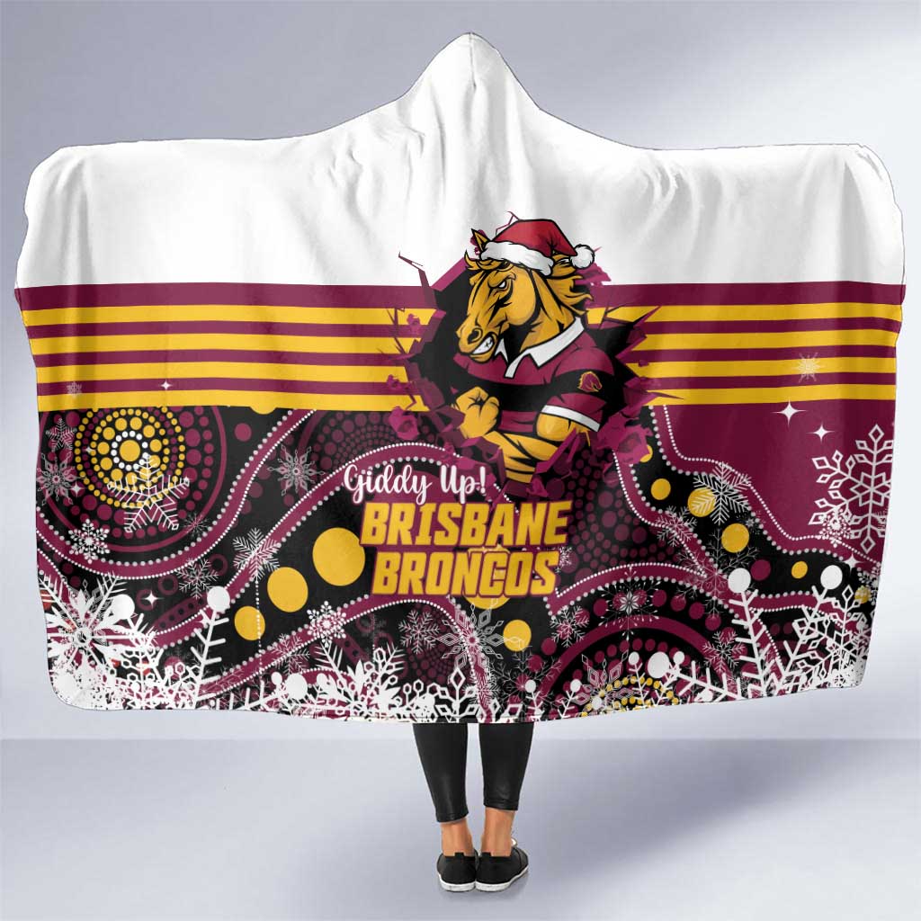 Broncos Rugby Christmas Hooded Blanket Brisbane Giddy Up Aboriginal Art - Aussie Hoodie