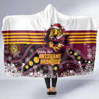Broncos Rugby Christmas Hooded Blanket Brisbane Giddy Up Aboriginal Art - Aussie Hoodie