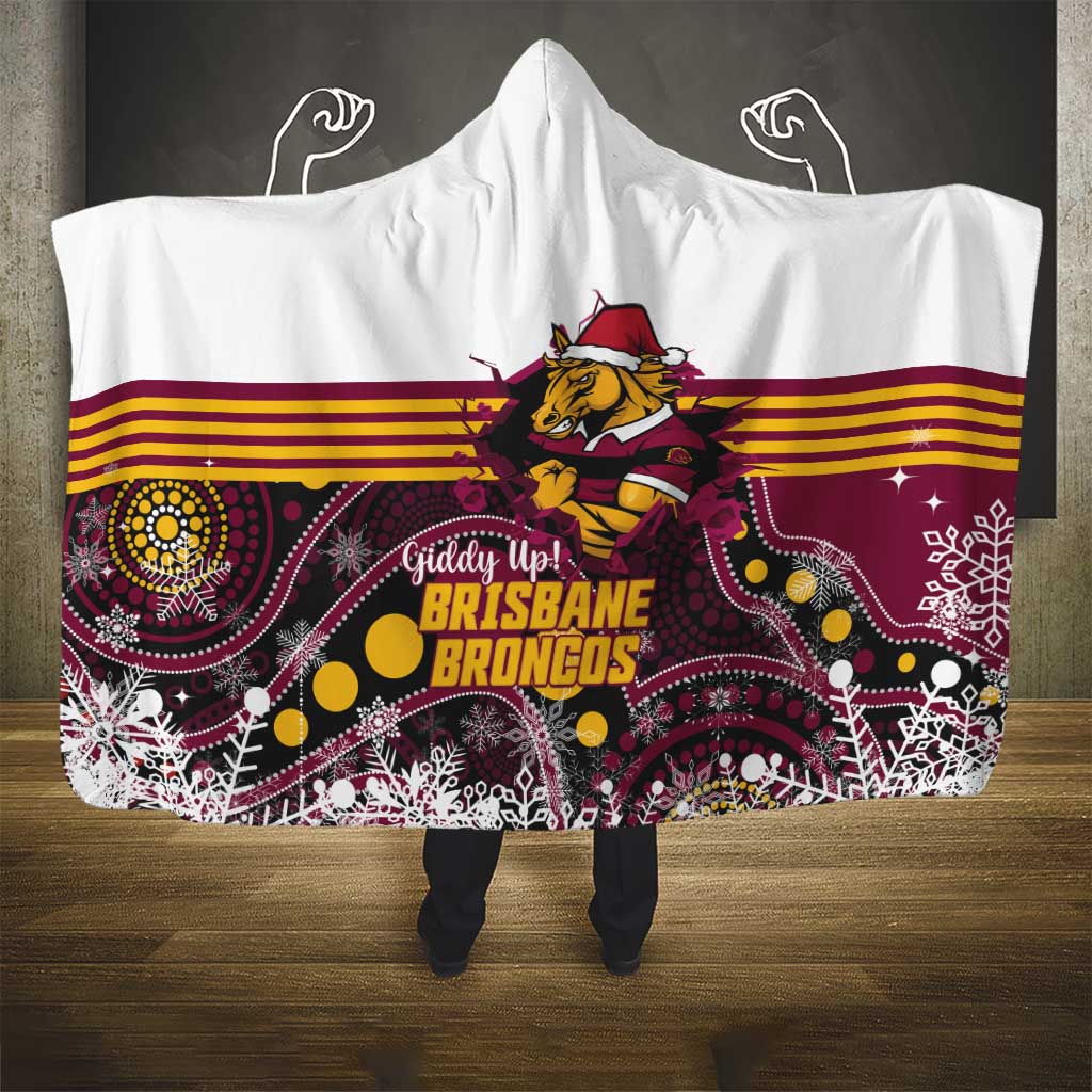 Broncos Rugby Christmas Hooded Blanket Brisbane Giddy Up Aboriginal Art - Aussie Hoodie
