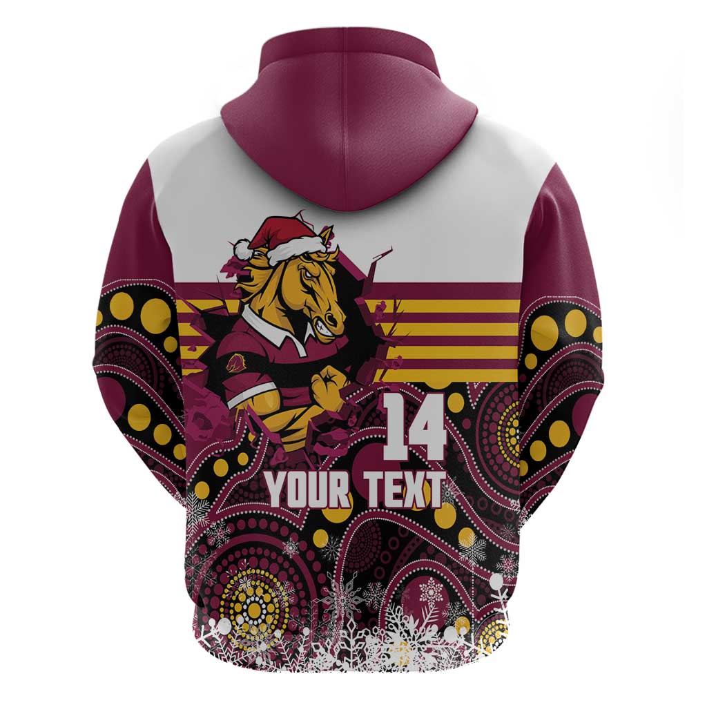 Custom Broncos Rugby Christmas Hoodie Brisbane Giddy Up Aboriginal Art - Aussie Hoodie