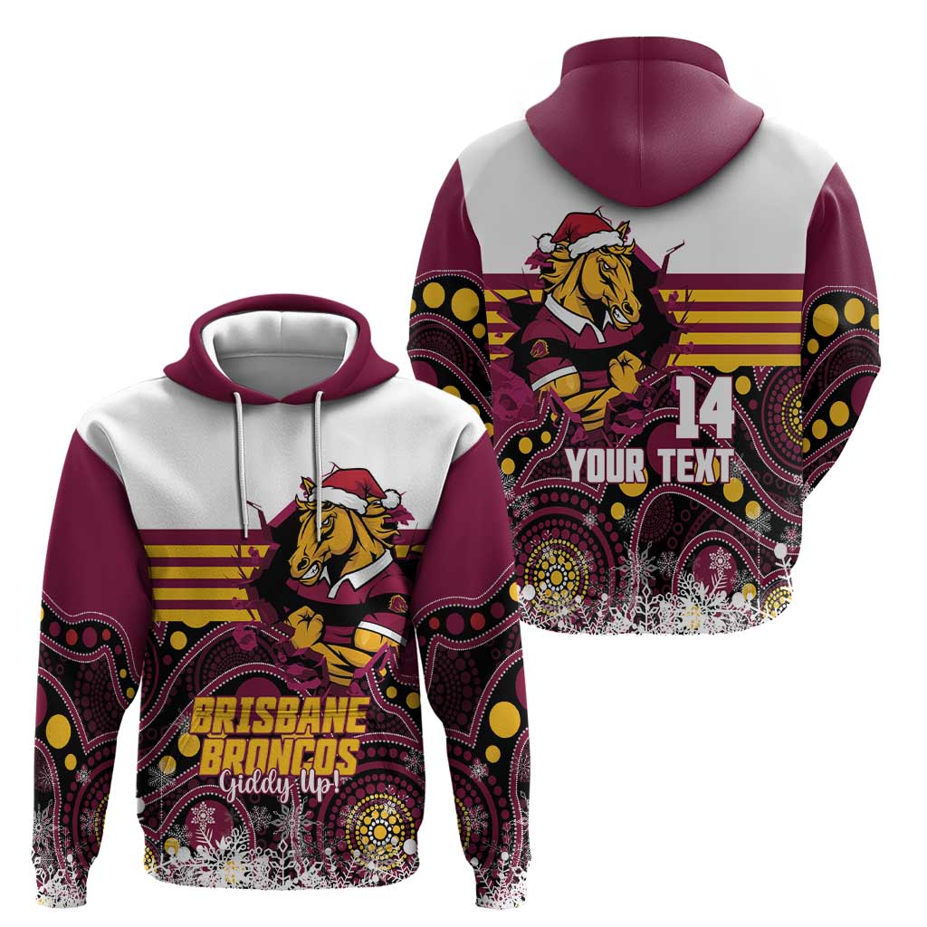Custom Broncos Rugby Christmas Hoodie Brisbane Giddy Up Aboriginal Art - Aussie Hoodie