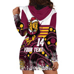 Custom Broncos Rugby Christmas Hoodie Dress Brisbane Giddy Up Aboriginal Art - Aussie Hoodie
