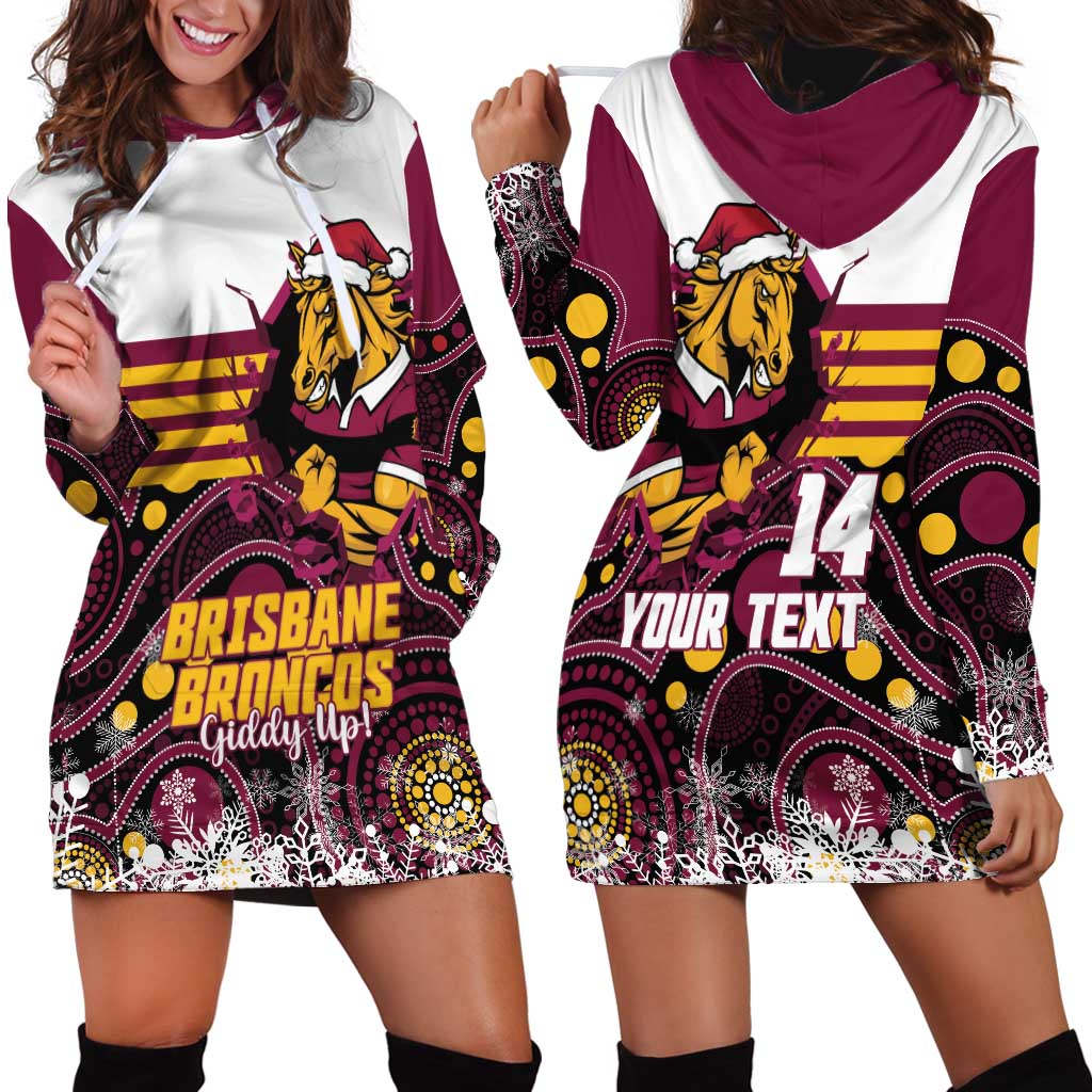 Custom Broncos Rugby Christmas Hoodie Dress Brisbane Giddy Up Aboriginal Art - Aussie Hoodie
