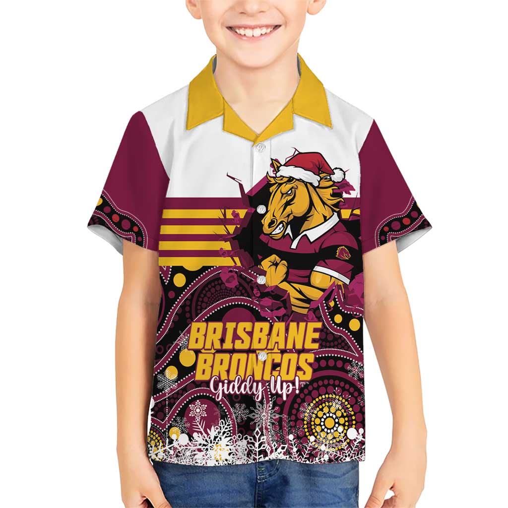 Custom Broncos Rugby Christmas Kid Hawaiian Shirt Brisbane Giddy Up Aboriginal Art - Aussie Hoodie