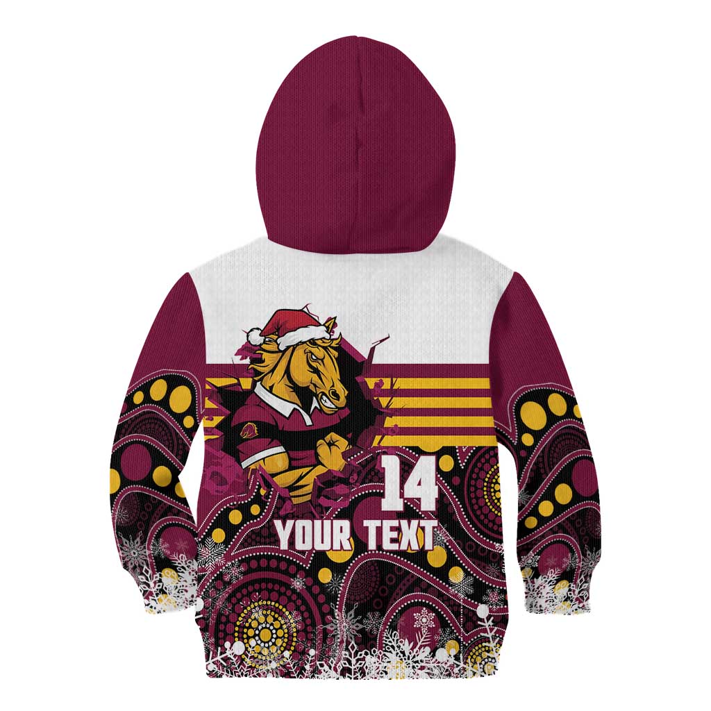 Custom Broncos Rugby Christmas Kid Hoodie Brisbane Giddy Up Aboriginal Art - Aussie Hoodie
