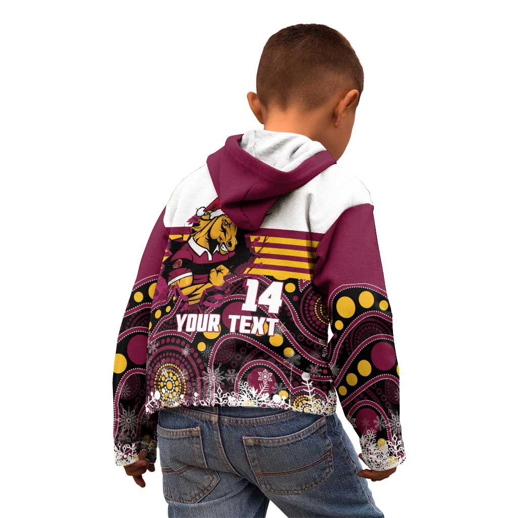 Custom Broncos Rugby Christmas Kid Hoodie Brisbane Giddy Up Aboriginal Art - Aussie Hoodie