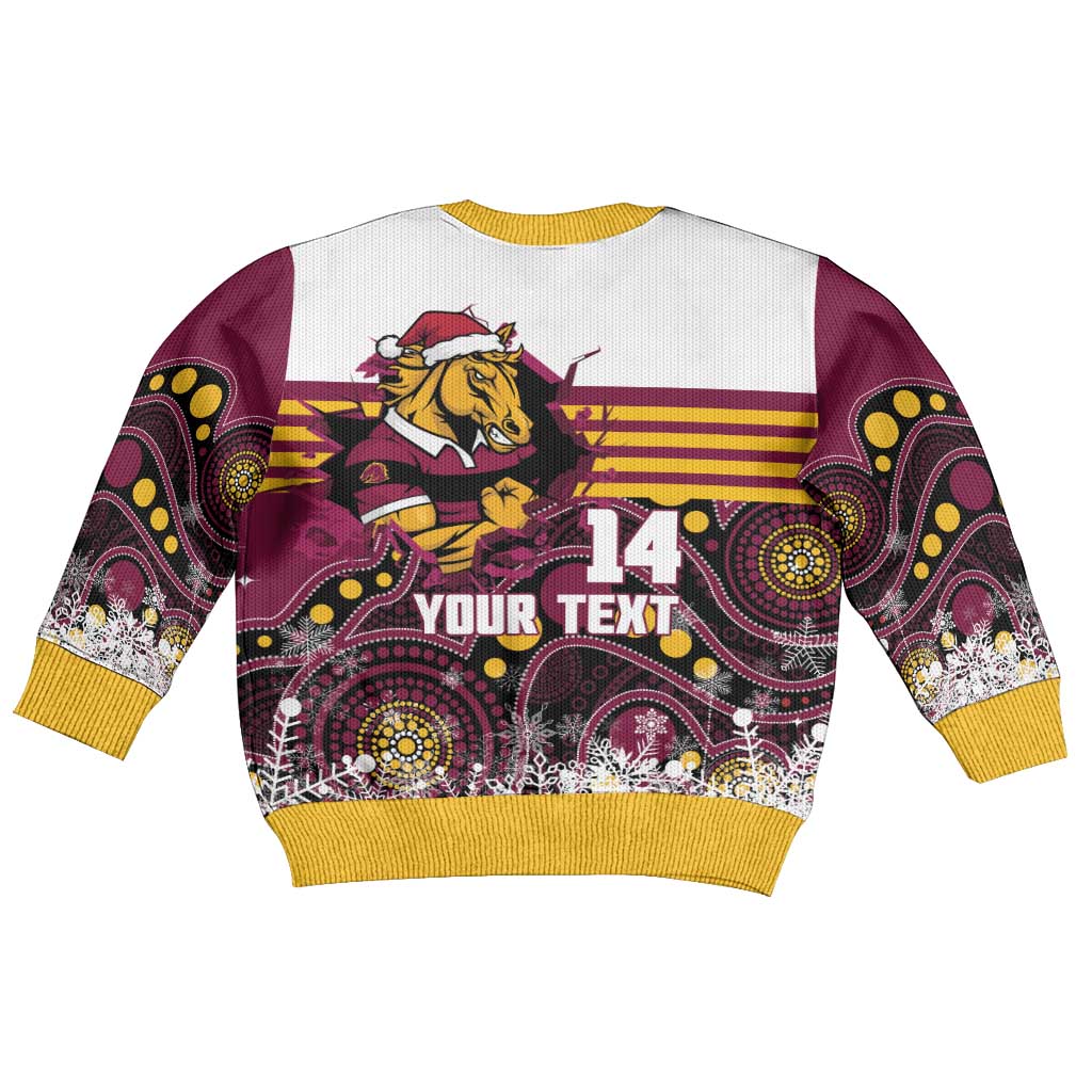 Custom Broncos Rugby Christmas Kid Ugly Christmas Sweater Brisbane Giddy Up Aboriginal Art - Aussie Hoodie