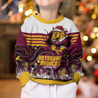 Custom Broncos Rugby Christmas Kid Ugly Christmas Sweater Brisbane Giddy Up Aboriginal Art - Aussie Hoodie