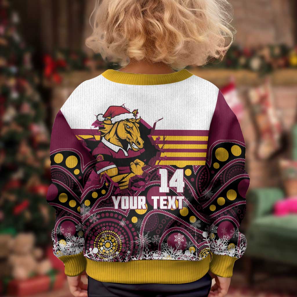 Custom Broncos Rugby Christmas Kid Ugly Christmas Sweater Brisbane Giddy Up Aboriginal Art - Aussie Hoodie
