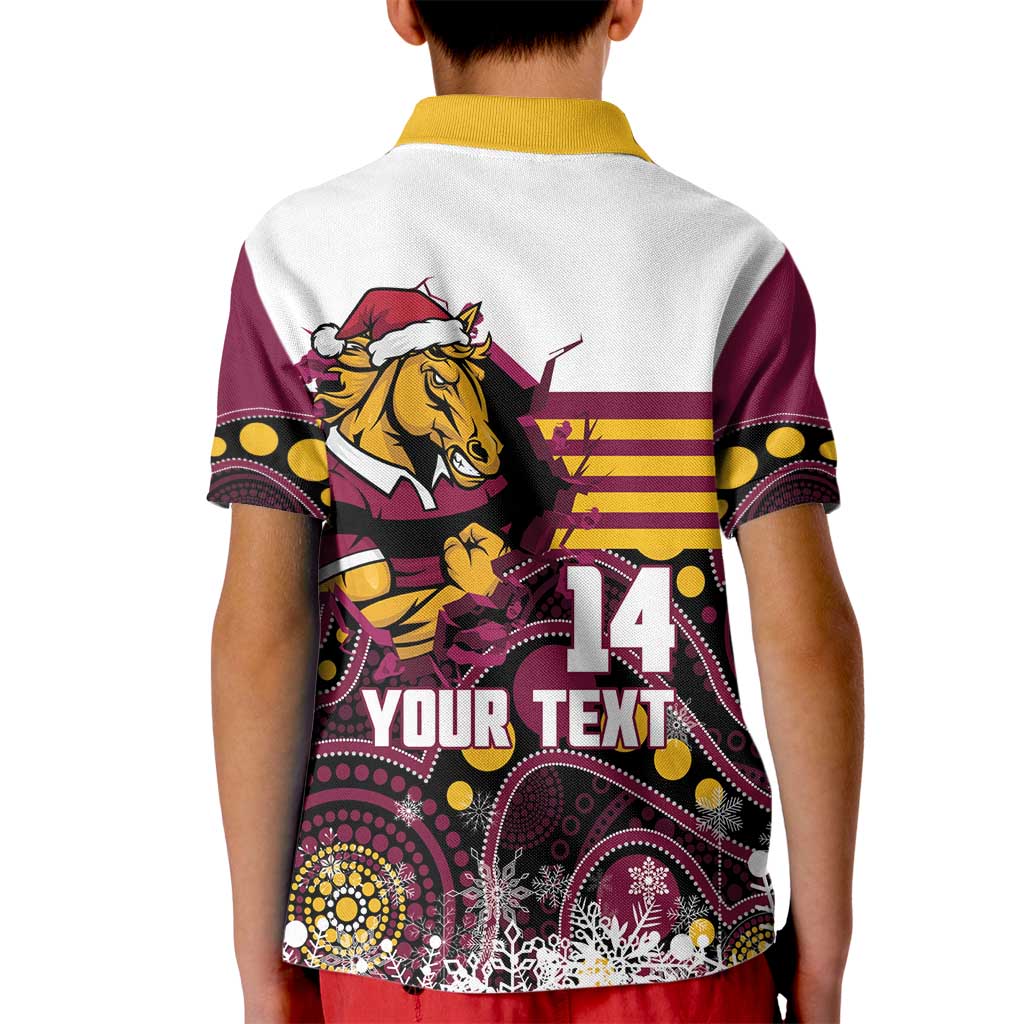 Custom Broncos Rugby Christmas Kid Polo Shirt Brisbane Giddy Up Aboriginal Art - Aussie Hoodie