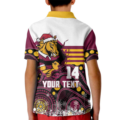 Custom Broncos Rugby Christmas Kid Polo Shirt Brisbane Giddy Up Aboriginal Art - Aussie Hoodie