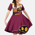 Custom Broncos Rugby Christmas Kid Short Sleeve Dress Brisbane Giddy Up Aboriginal Art - Aussie Hoodie