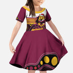 Custom Broncos Rugby Christmas Kid Short Sleeve Dress Brisbane Giddy Up Aboriginal Art - Aussie Hoodie