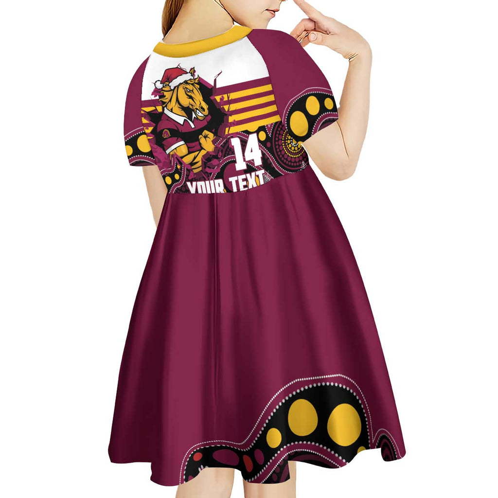 Custom Broncos Rugby Christmas Kid Short Sleeve Dress Brisbane Giddy Up Aboriginal Art - Aussie Hoodie