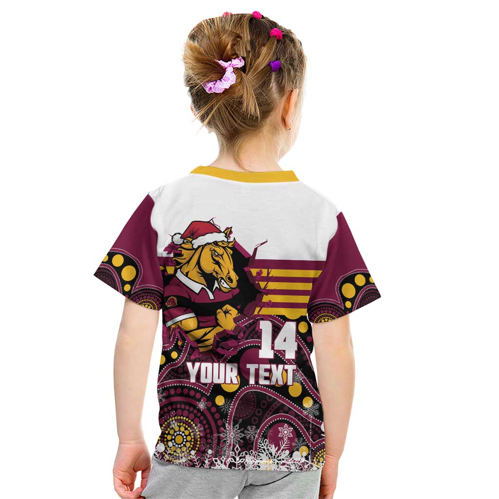 Custom Broncos Rugby Christmas Kid T Shirt Brisbane Giddy Up Aboriginal Art - Aussie Hoodie