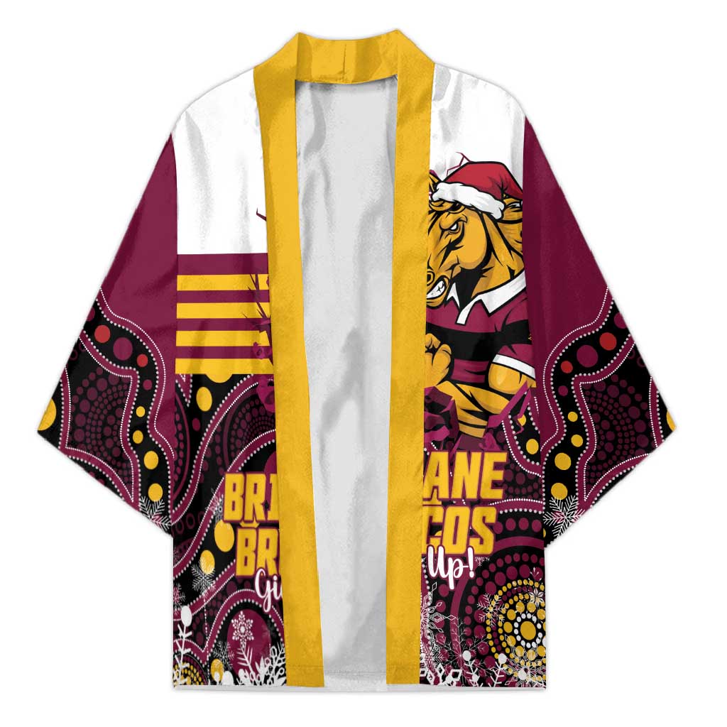 Custom Broncos Rugby Christmas Kimono Brisbane Giddy Up Aboriginal Art - Aussie Hoodie