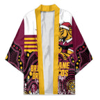 Custom Broncos Rugby Christmas Kimono Brisbane Giddy Up Aboriginal Art - Aussie Hoodie