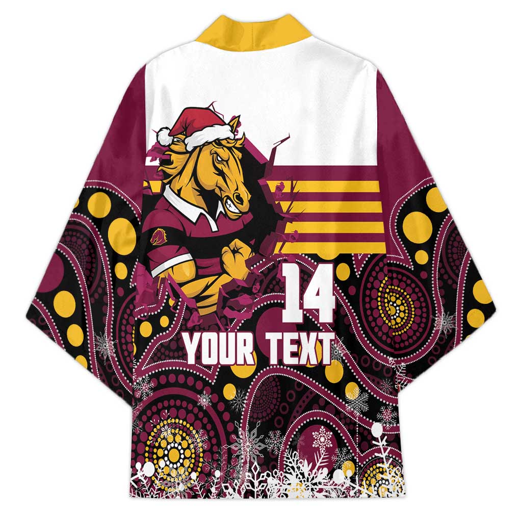 Custom Broncos Rugby Christmas Kimono Brisbane Giddy Up Aboriginal Art - Aussie Hoodie