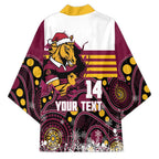 Custom Broncos Rugby Christmas Kimono Brisbane Giddy Up Aboriginal Art - Aussie Hoodie
