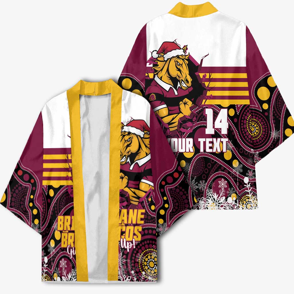 Custom Broncos Rugby Christmas Kimono Brisbane Giddy Up Aboriginal Art - Aussie Hoodie