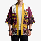 Custom Broncos Rugby Christmas Kimono Brisbane Giddy Up Aboriginal Art - Aussie Hoodie