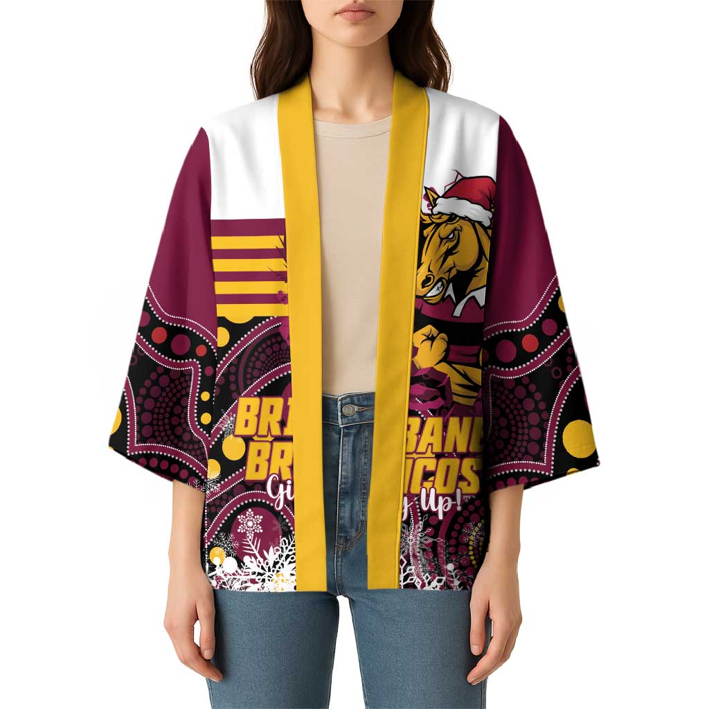 Custom Broncos Rugby Christmas Kimono Brisbane Giddy Up Aboriginal Art - Aussie Hoodie