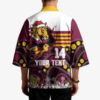 Custom Broncos Rugby Christmas Kimono Brisbane Giddy Up Aboriginal Art - Aussie Hoodie