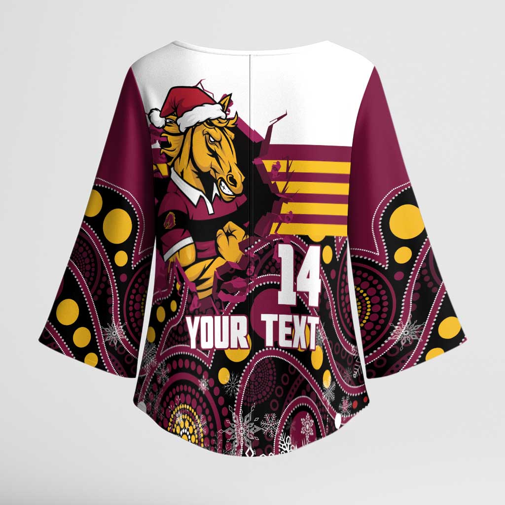 Custom Broncos Rugby Christmas Kimono Sleeve Blouse Brisbane Giddy Up Aboriginal Art - Aussie Hoodie