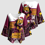 Custom Broncos Rugby Christmas Kimono Sleeve Blouse Brisbane Giddy Up Aboriginal Art - Aussie Hoodie