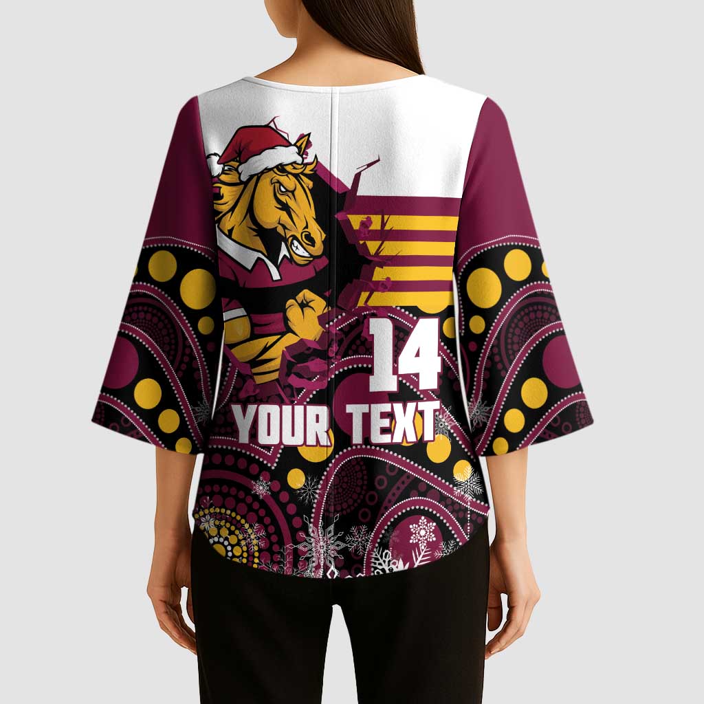 Custom Broncos Rugby Christmas Kimono Sleeve Blouse Brisbane Giddy Up Aboriginal Art - Aussie Hoodie