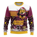 Custom Broncos Rugby Christmas Ugly Christmas Sweater Brisbane Giddy Up Aboriginal Art - Aussie Hoodie
