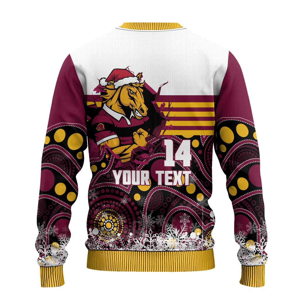 Custom Broncos Rugby Christmas Ugly Christmas Sweater Brisbane Giddy Up Aboriginal Art - Aussie Hoodie