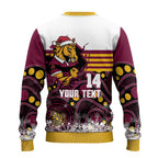 Custom Broncos Rugby Christmas Ugly Christmas Sweater Brisbane Giddy Up Aboriginal Art - Aussie Hoodie