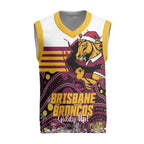 Custom Broncos Rugby Christmas Knitted V-Neck Vest Brisbane Giddy Up Aboriginal Art - Aussie Hoodie