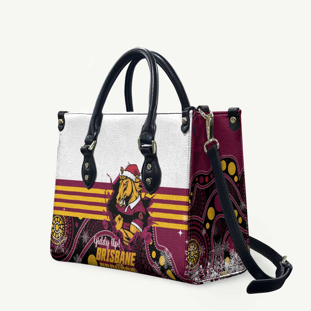 Broncos Rugby Christmas Leather Bag Brisbane Giddy Up Aboriginal Art - Aussie Hoodie