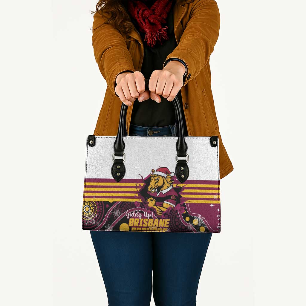 Broncos Rugby Christmas Leather Bag Brisbane Giddy Up Aboriginal Art - Aussie Hoodie