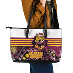 Broncos Rugby Christmas Leather Tote Bag Brisbane Giddy Up Aboriginal Art - Aussie Hoodie