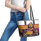Broncos Rugby Christmas Leather Tote Bag Brisbane Giddy Up Aboriginal Art - Aussie Hoodie
