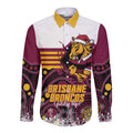 Custom Broncos Rugby Christmas Long Sleeve Button Shirt Brisbane Giddy Up Aboriginal Art - Aussie Hoodie