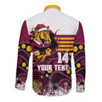 Custom Broncos Rugby Christmas Long Sleeve Button Shirt Brisbane Giddy Up Aboriginal Art - Aussie Hoodie
