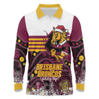 Custom Broncos Rugby Christmas Long Sleeve Polo Shirt Brisbane Giddy Up Aboriginal Art - Aussie Hoodie