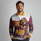 Custom Broncos Rugby Christmas Long Sleeve Polo Shirt Brisbane Giddy Up Aboriginal Art - Aussie Hoodie
