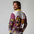 Custom Broncos Rugby Christmas Long Sleeve Polo Shirt Brisbane Giddy Up Aboriginal Art - Aussie Hoodie