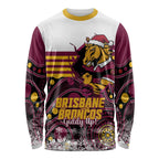 Custom Broncos Rugby Christmas Long Sleeve Shirt Brisbane Giddy Up Aboriginal Art - Aussie Hoodie
