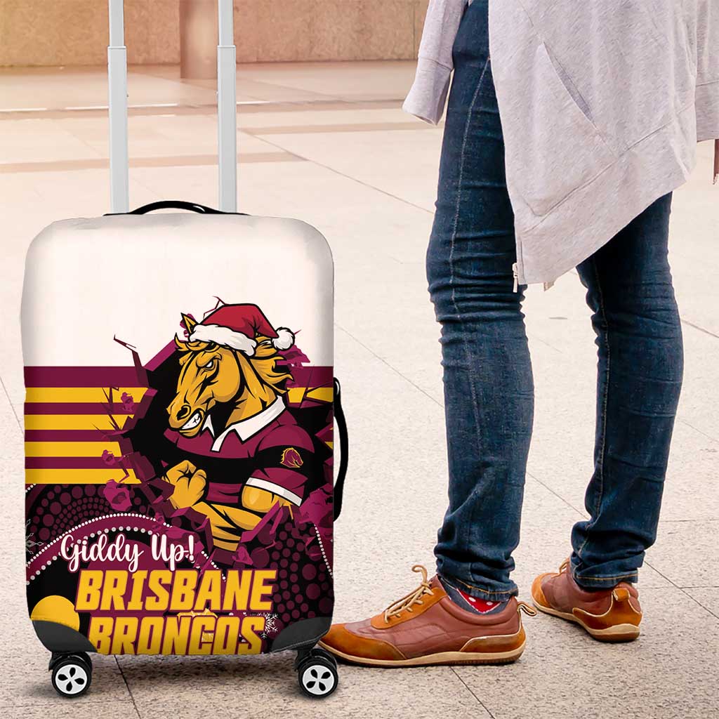 Broncos Rugby Christmas Luggage Cover Brisbane Giddy Up Aboriginal Art - Aussie Hoodie