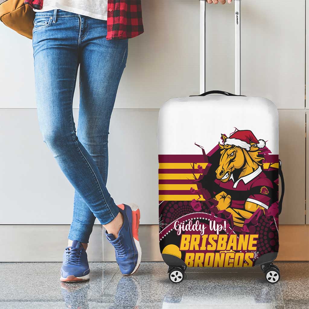 Broncos Rugby Christmas Luggage Cover Brisbane Giddy Up Aboriginal Art - Aussie Hoodie